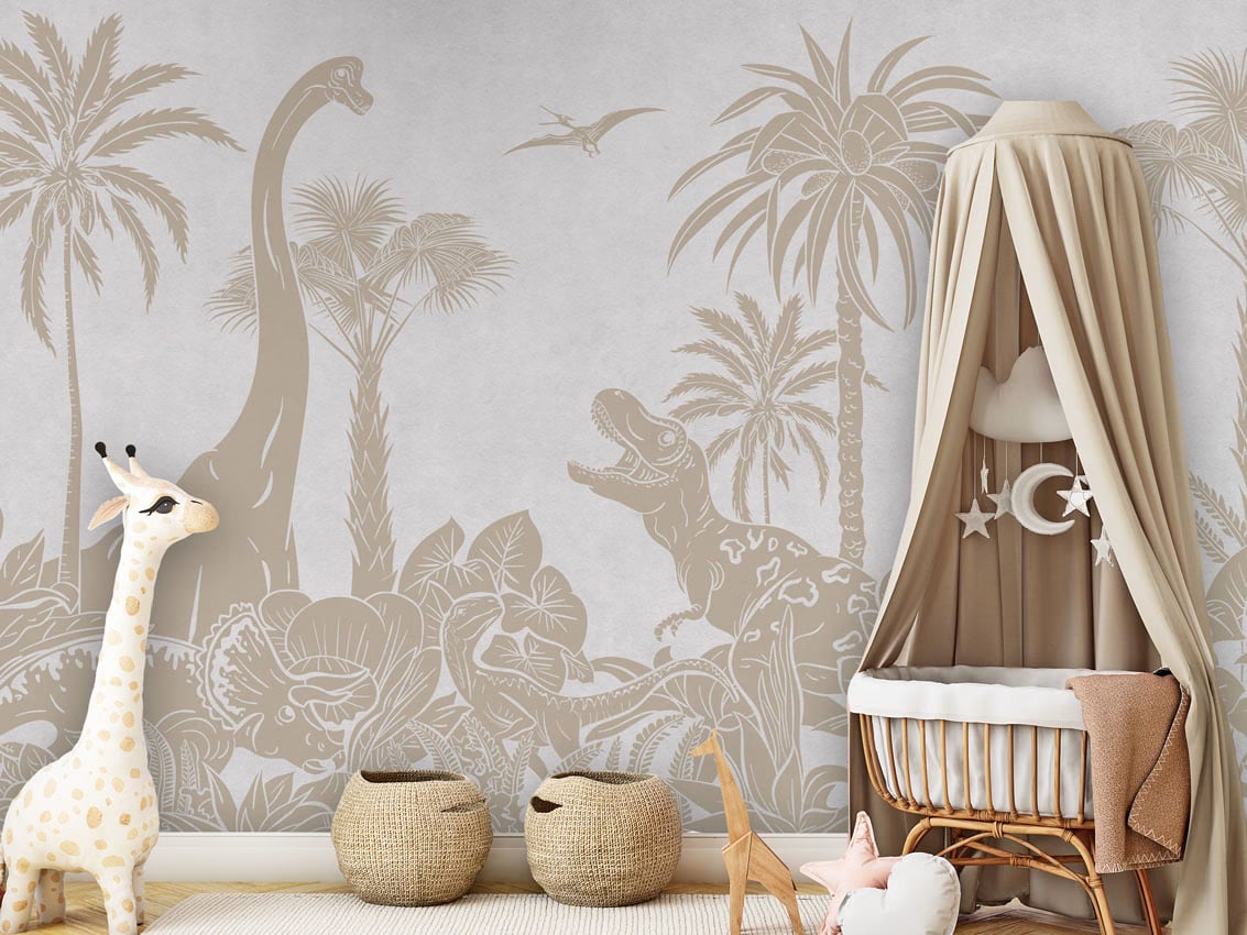 Monochrome Dino - White Vintage styled in a room