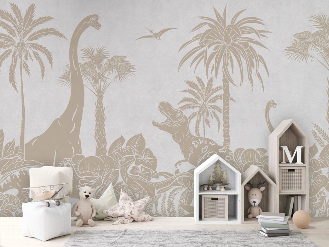 Monochrome Dino - White Vintage styled in a room
