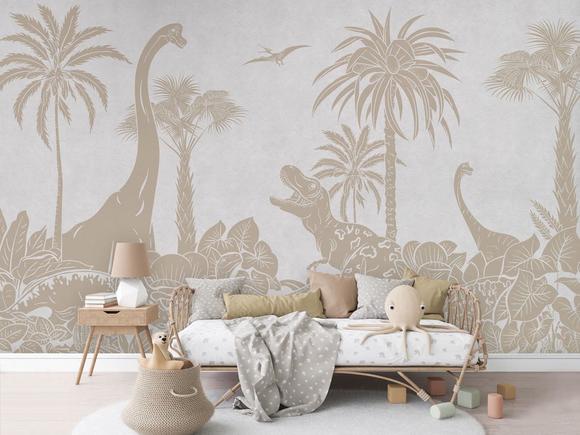Monochrome Dino - White Vintage styled in a room