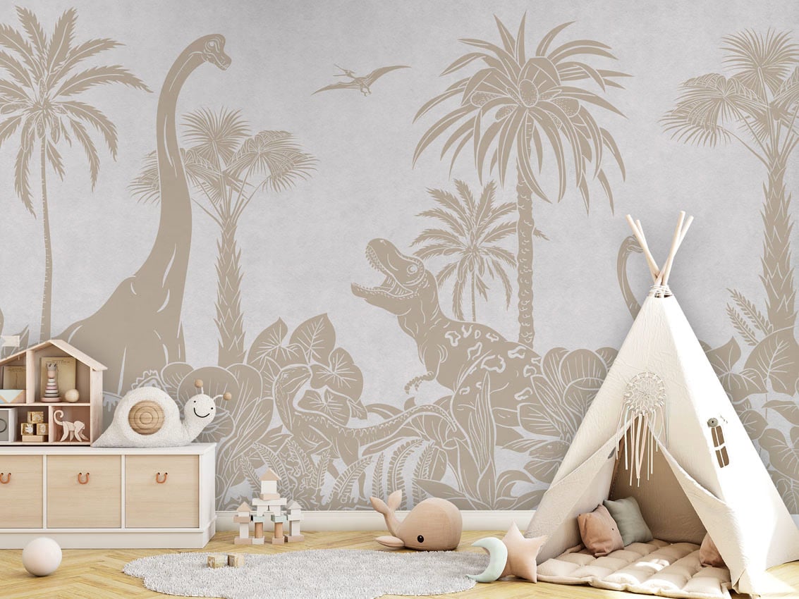 Monochrome Dino - White Vintage styled in a room