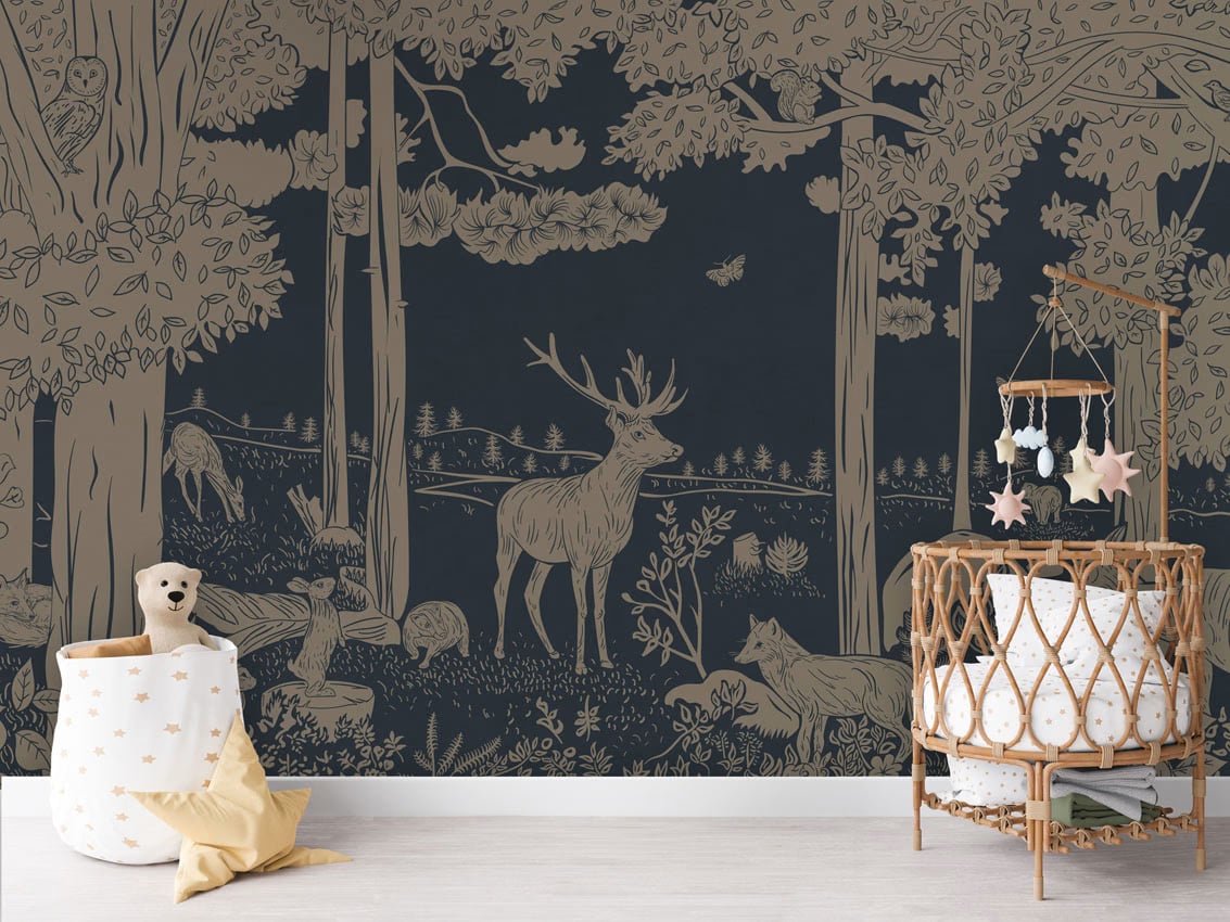 Monochrome Forest - Blue Vintage styled in a room