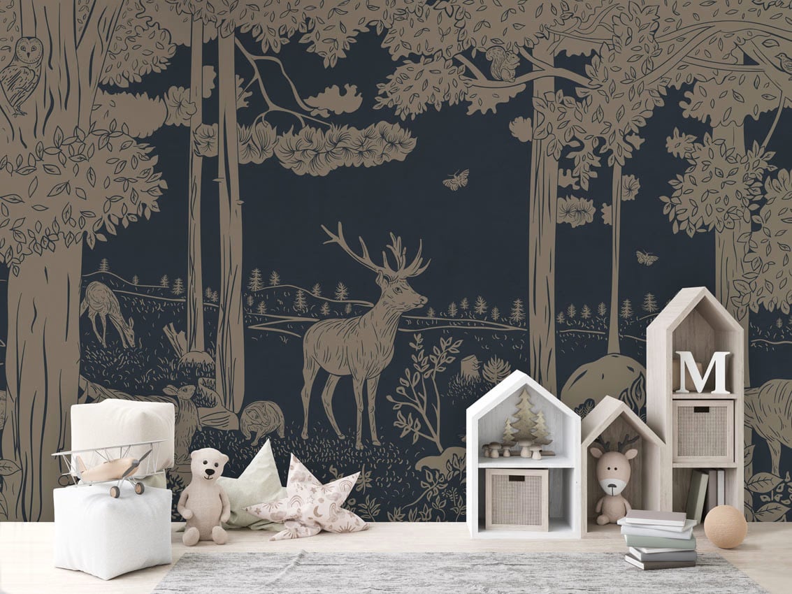Monochrome Forest - Blue Vintage styled in a room