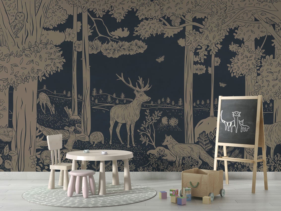 Monochrome Forest - Blue Vintage styled in a room