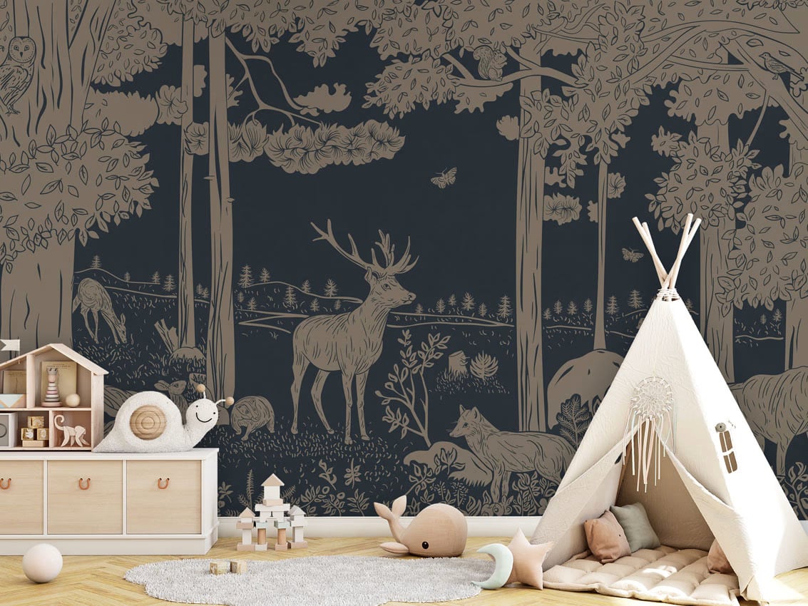 Monochrome Forest - Blue Vintage styled in a room