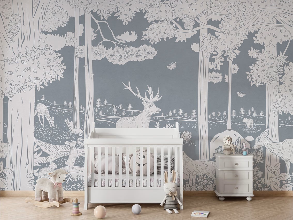 Monochrome Forest - Blue styled in a room