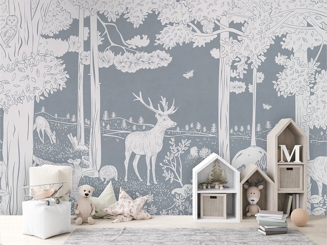 Monochrome Forest - Blue styled in a room