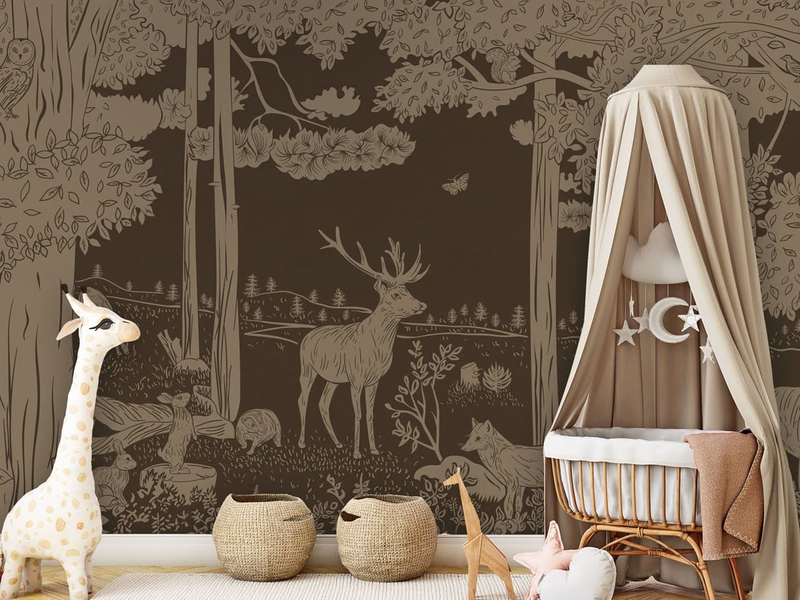 Monochrome Forest - Brown Vintage styled in a room