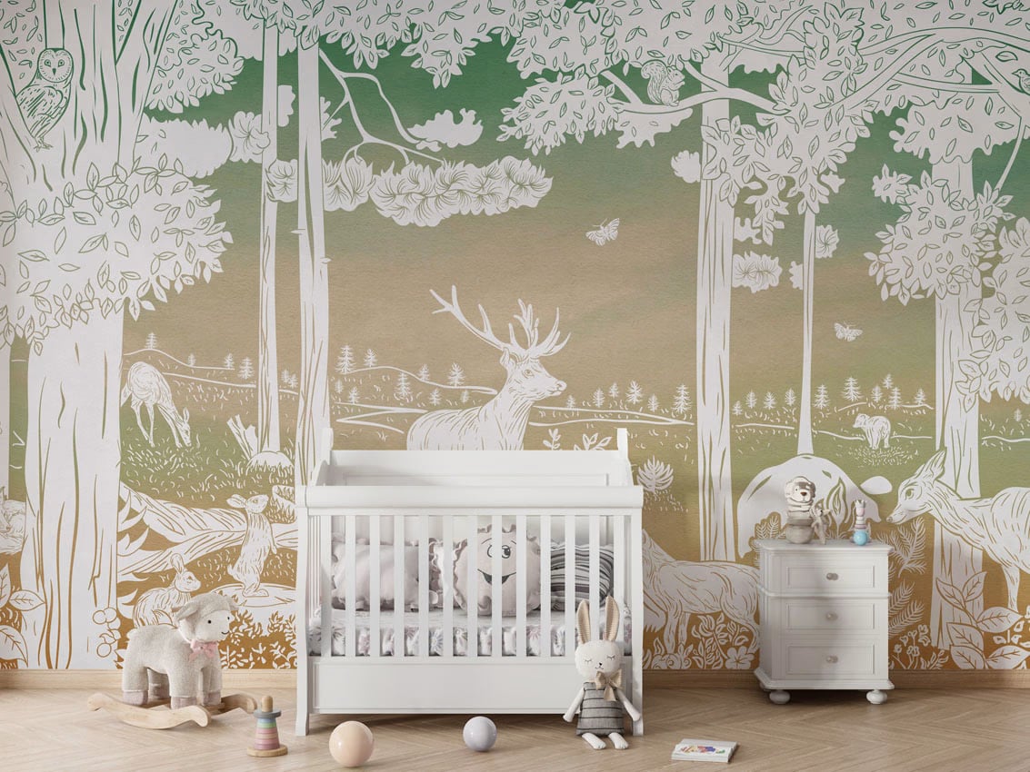 Monochrome Forest - Green Sky styled in a room