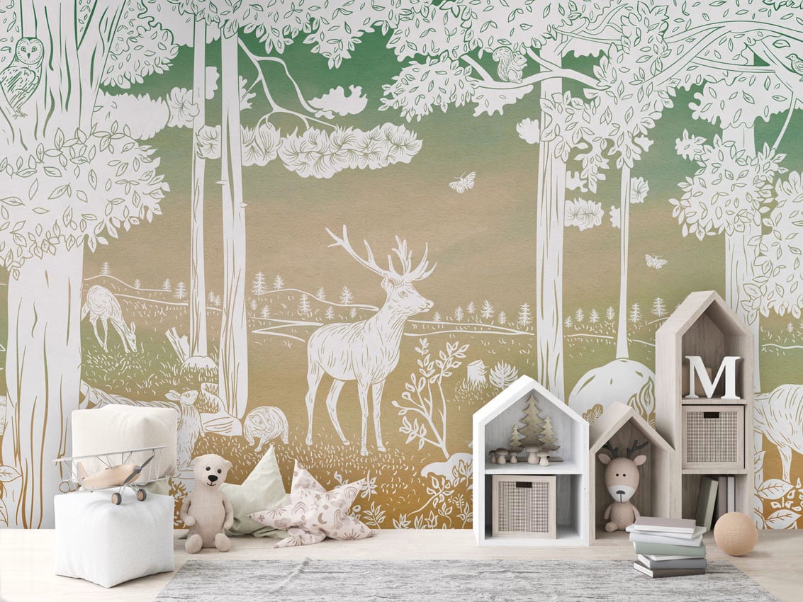 Monochrome Forest - Green Sky styled in a room