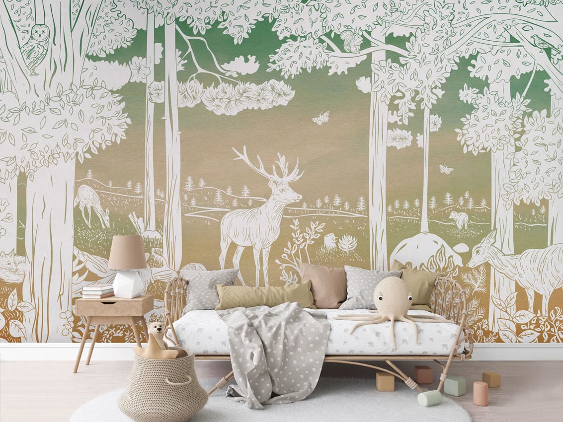 Monochrome Forest - Green Sky styled in a room