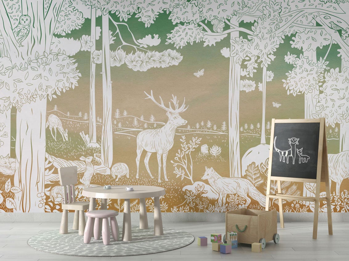 Monochrome Forest - Green Sky styled in a room