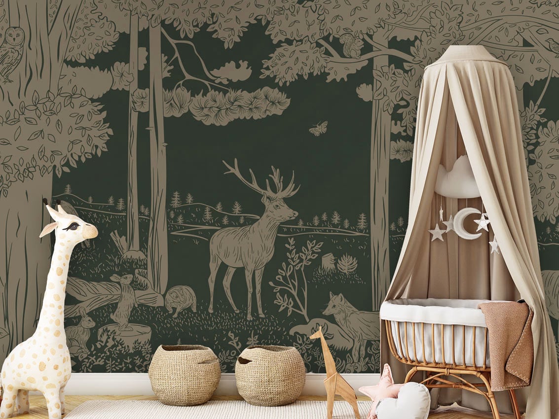 Monochrome Forest - Green Vintage styled in a room