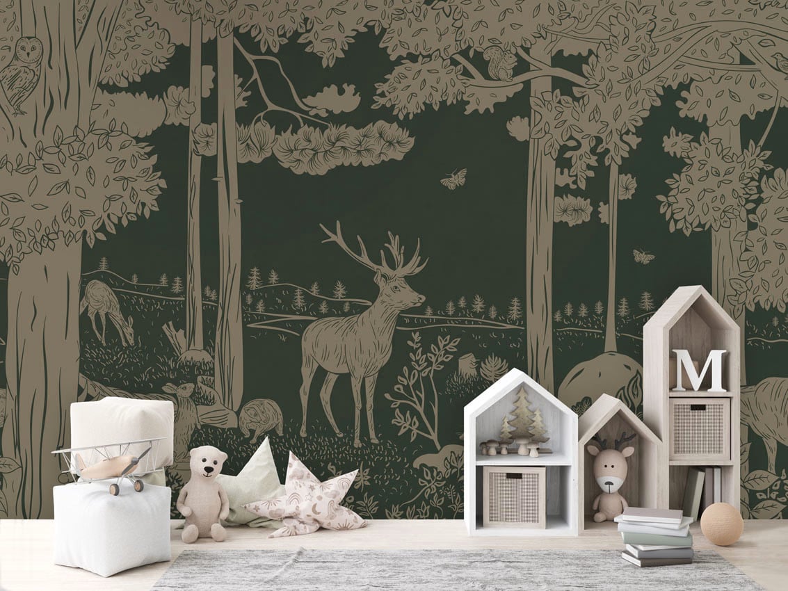 Monochrome Forest - Green Vintage styled in a room