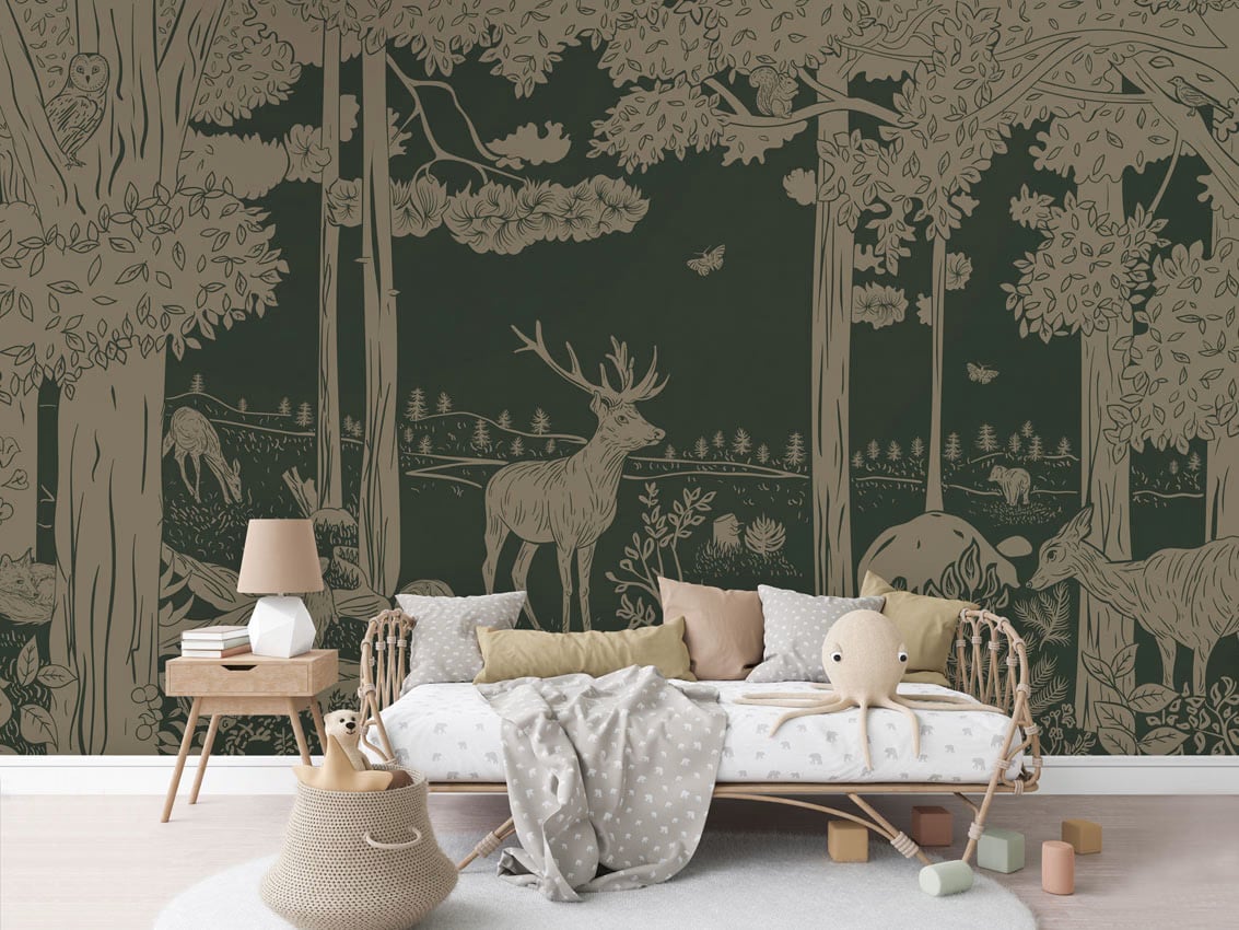 Monochrome Forest - Green Vintage styled in a room