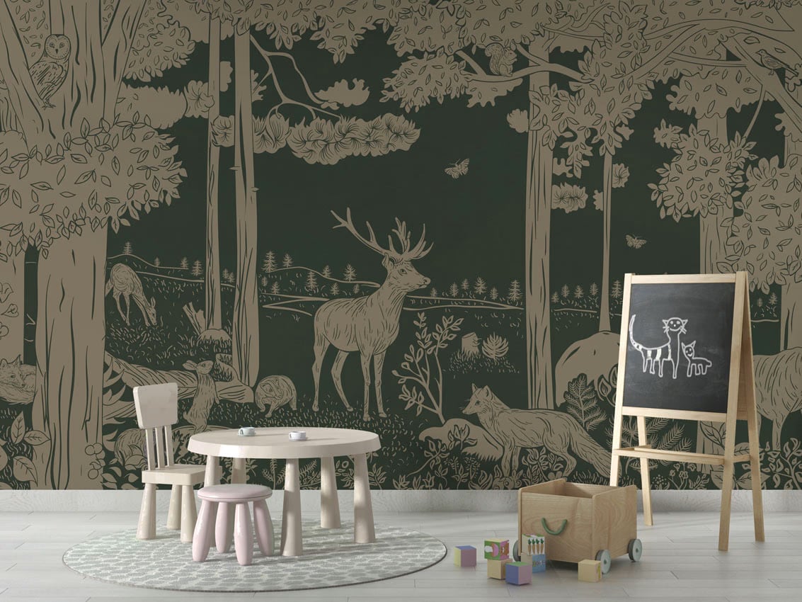 Monochrome Forest - Green Vintage styled in a room