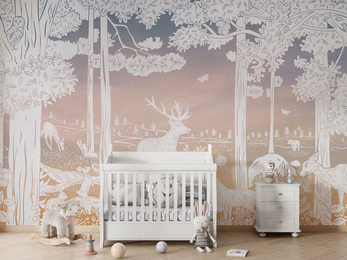 Monochrome Forest - Pink Sky styled in a room
