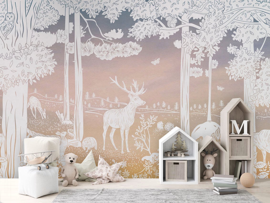 Monochrome Forest - Pink Sky styled in a room