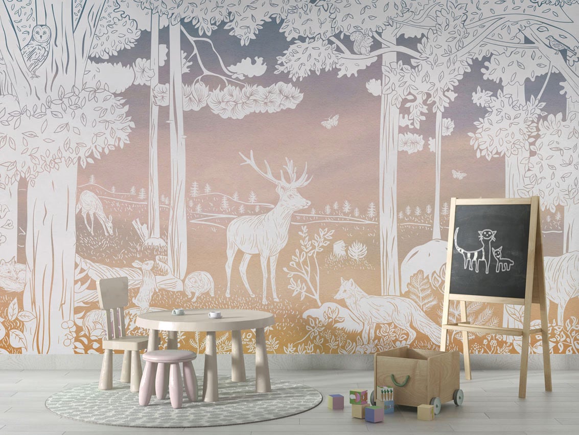 Monochrome Forest - Pink Sky styled in a room