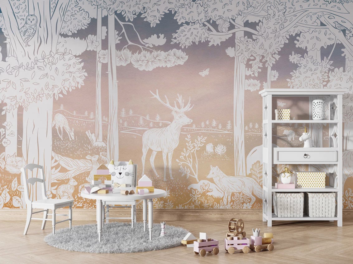 Monochrome Forest - Pink Sky styled in a room