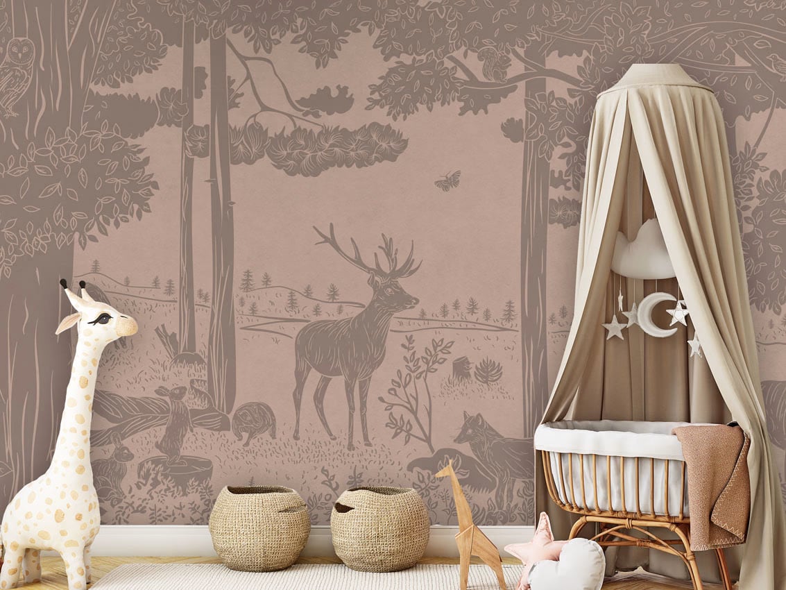 Monochrome Forest - Pink Vintage styled in a room