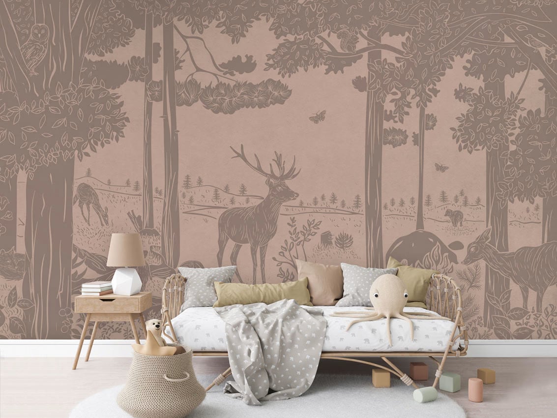 Monochrome Forest - Pink Vintage styled in a room