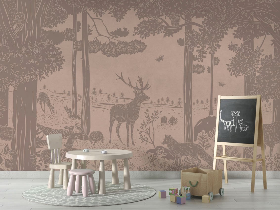 Monochrome Forest - Pink Vintage styled in a room