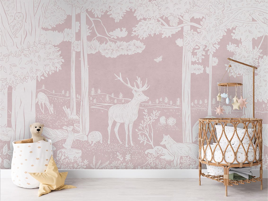 Monochrome Forest - Pink styled in a room
