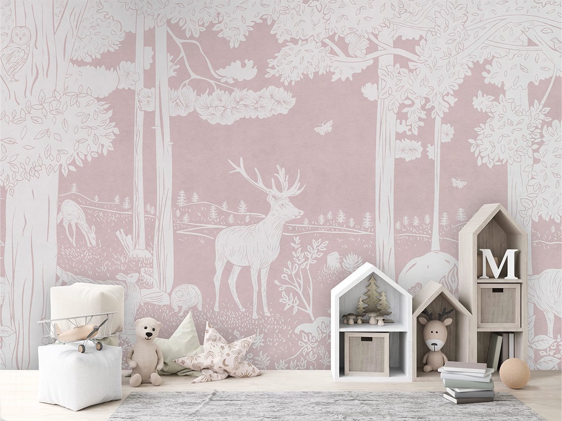 Monochrome Forest - Pink styled in a room