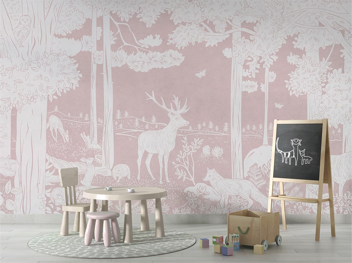 Monochrome Forest - Pink styled in a room