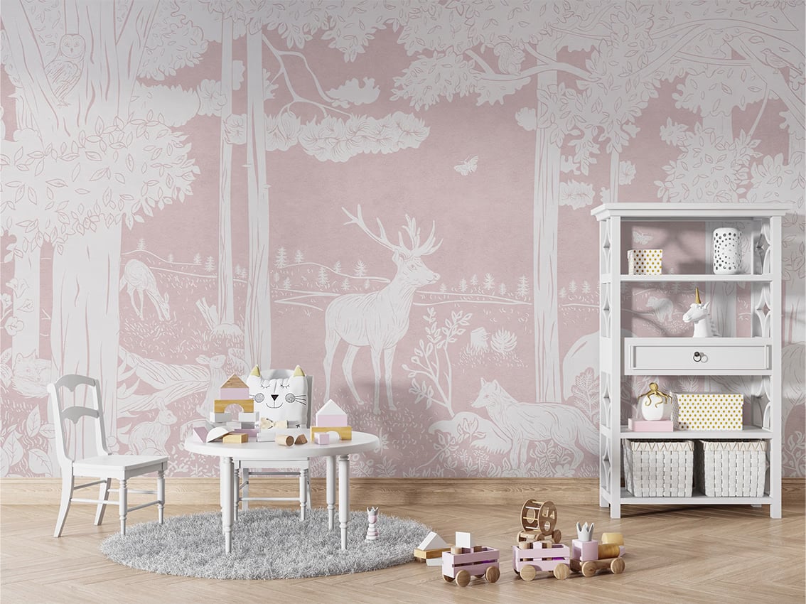 Monochrome Forest - Pink styled in a room