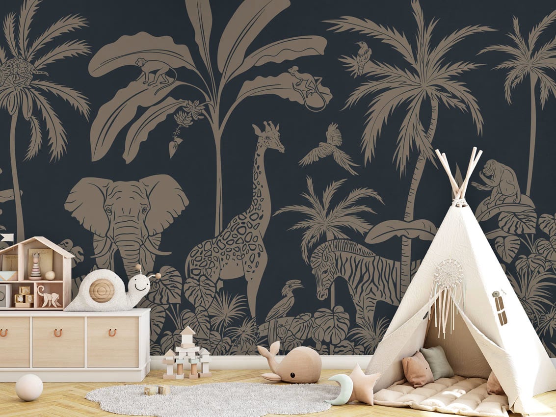Monochrome Jungle - Blue Vintage styled in a room
