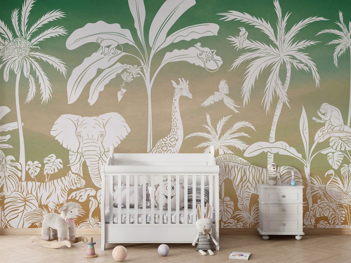 Monochrome Jungle - Green Sky styled in a room