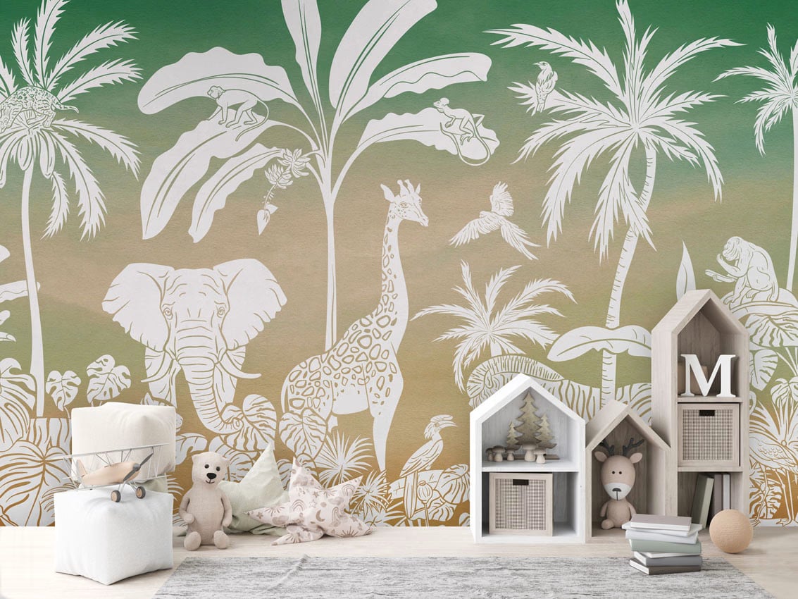 Monochrome Jungle - Green Sky styled in a room