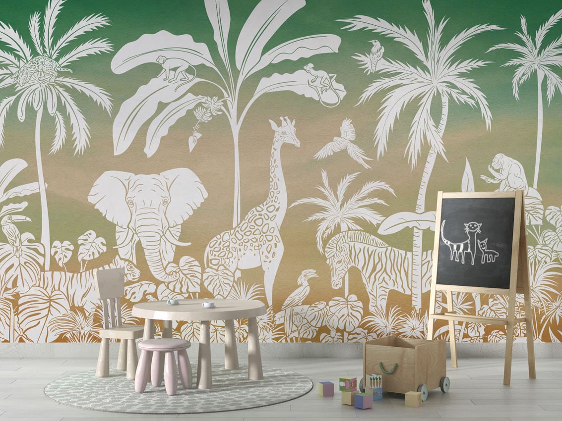 Monochrome Jungle - Green Sky styled in a room