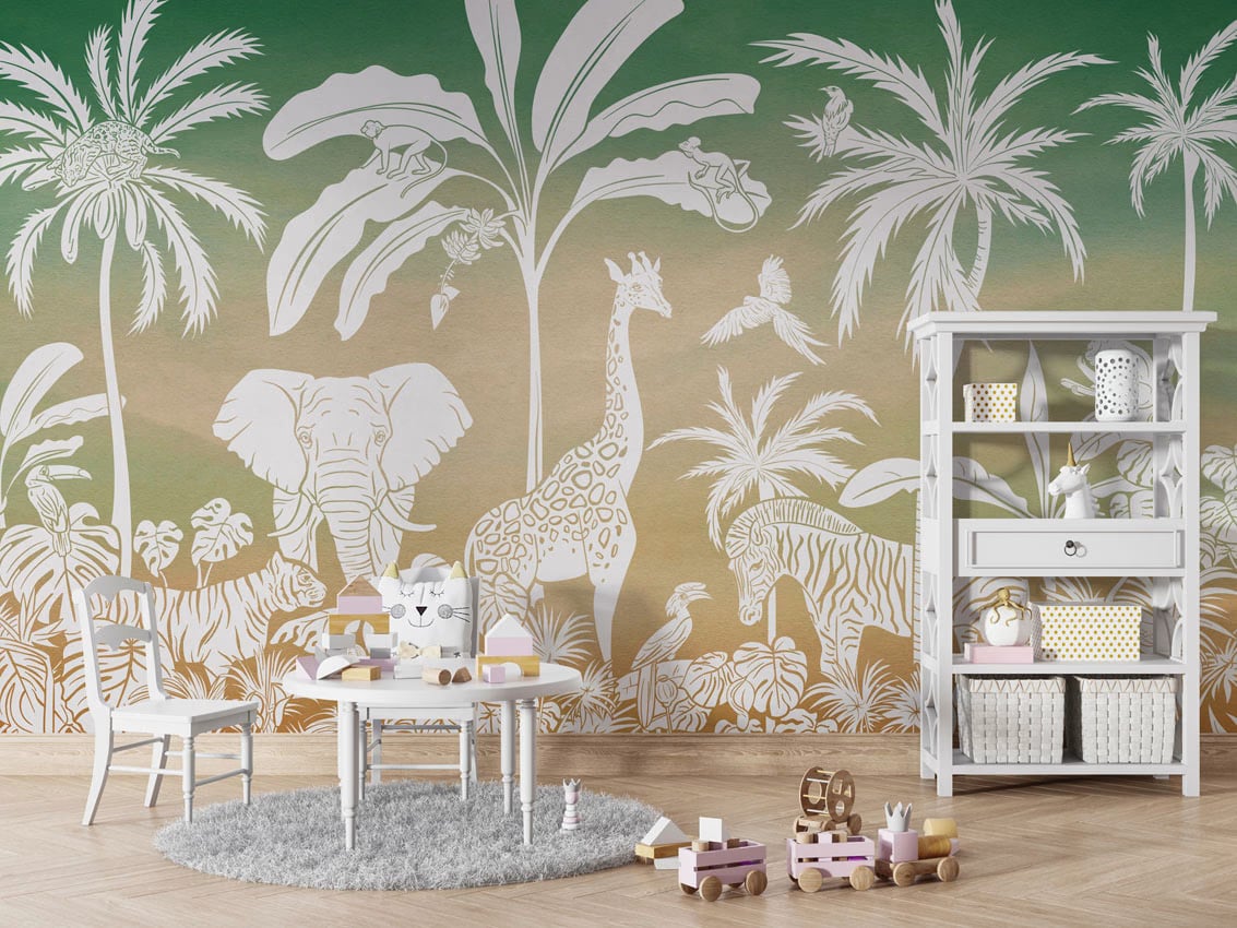 Monochrome Jungle - Green Sky styled in a room