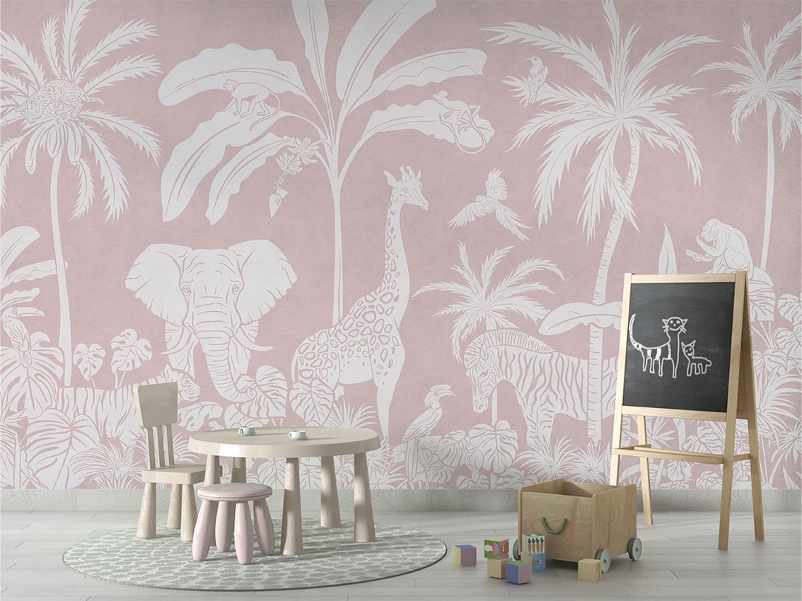 Monochrome Jungle - Pink styled in a room