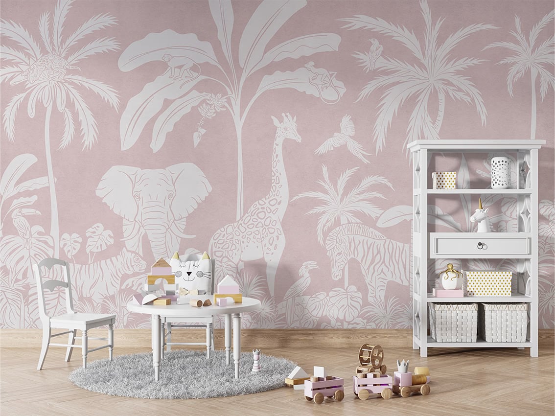 Monochrome Jungle - Pink styled in a room