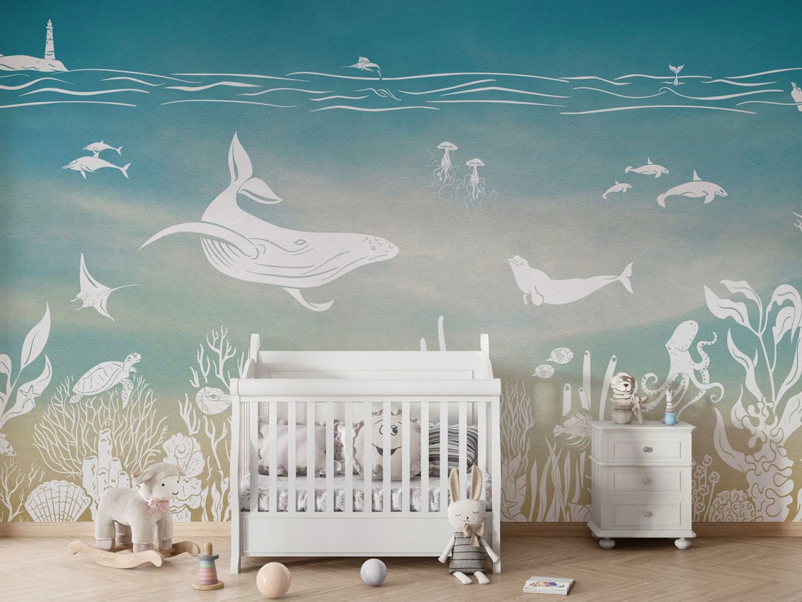 Monochrome Sea - Blue Aqua styled in a room