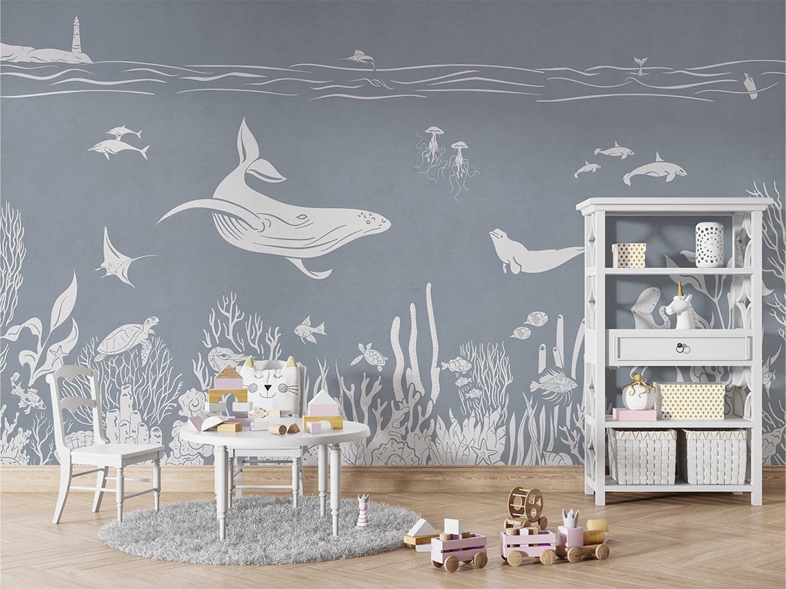 Monochrome Sea - Blue styled in a room