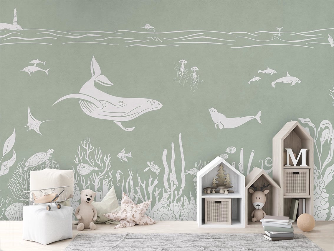 Monochrome Sea - Green styled in a room