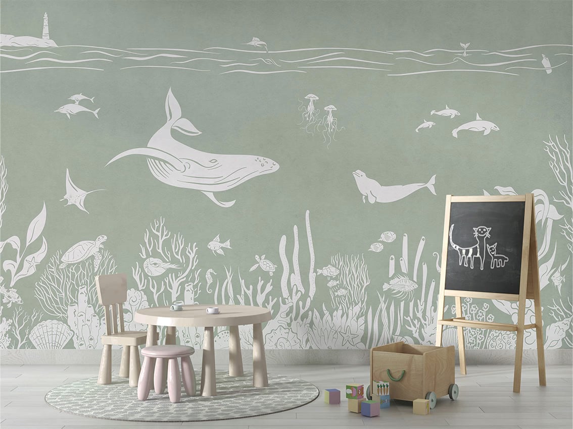 Monochrome Sea - Green styled in a room