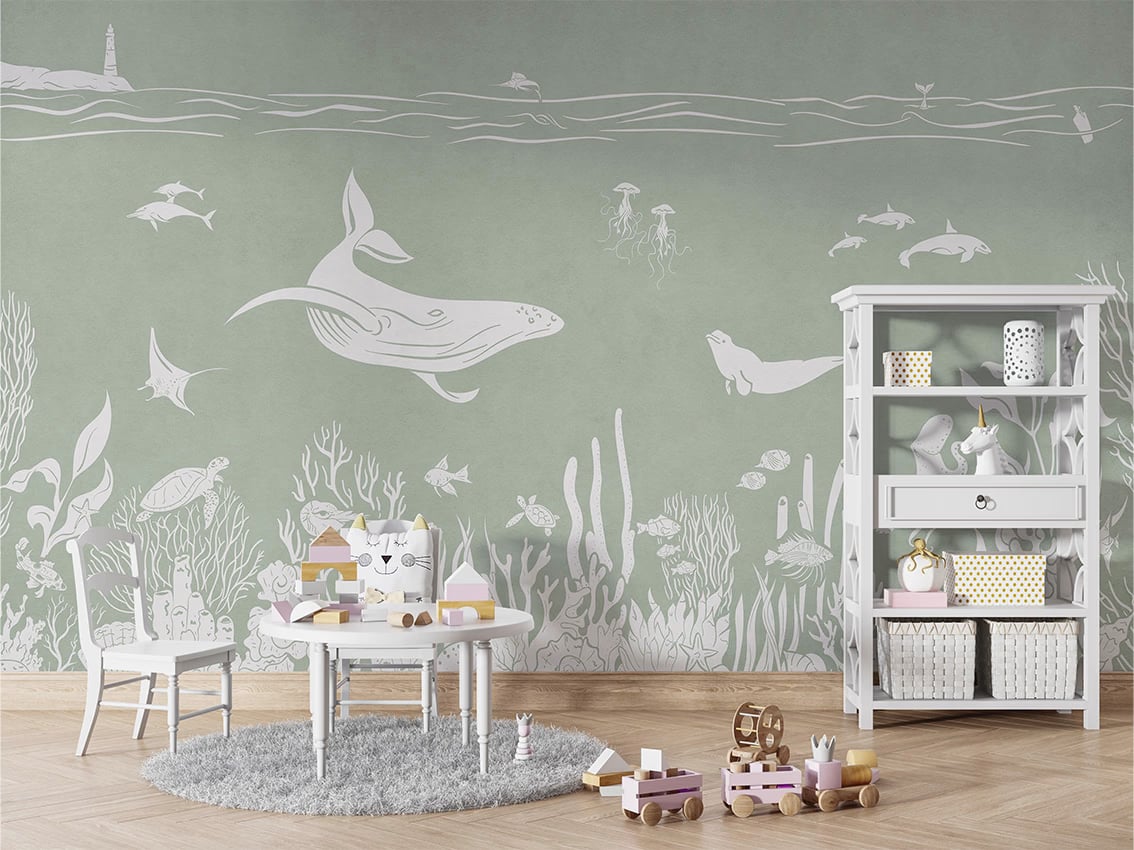 Monochrome Sea - Green styled in a room