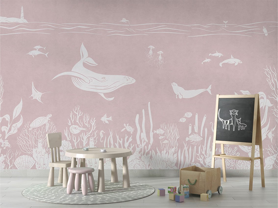 Monochrome Sea - Pink styled in a room
