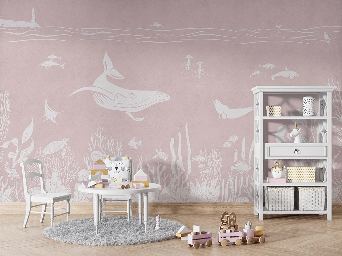 Monochrome Sea - Pink styled in a room