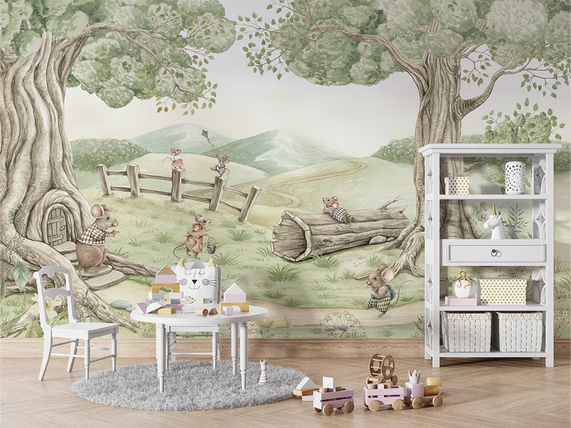 Mouse Family styled in a room
