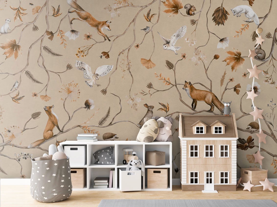 Playful Forest - Beige styled in a room