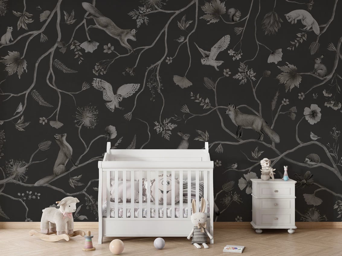 Playful Forest - Monochrome Black styled in a room
