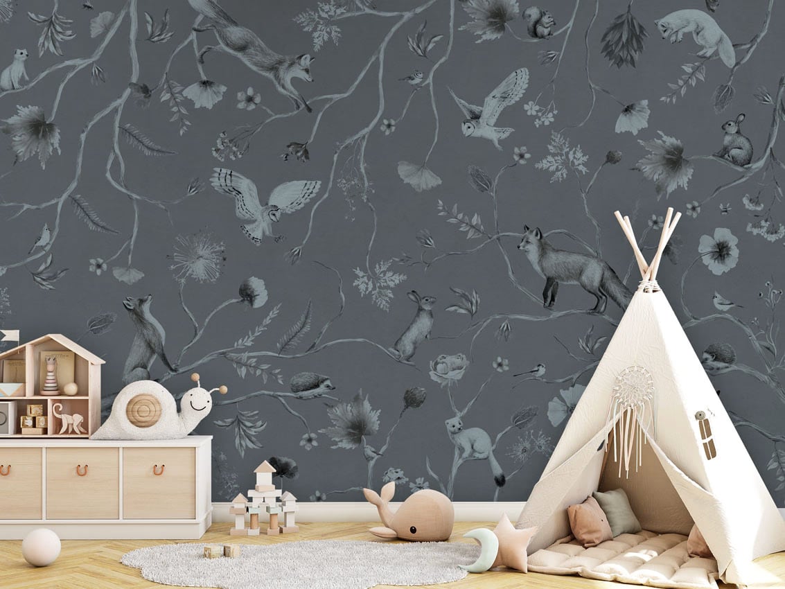 Playful Forest - Monochrome Blue styled in a room