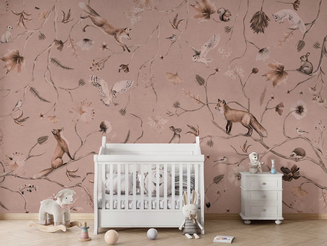 Playful Forest - Monochrome Pink styled in a room