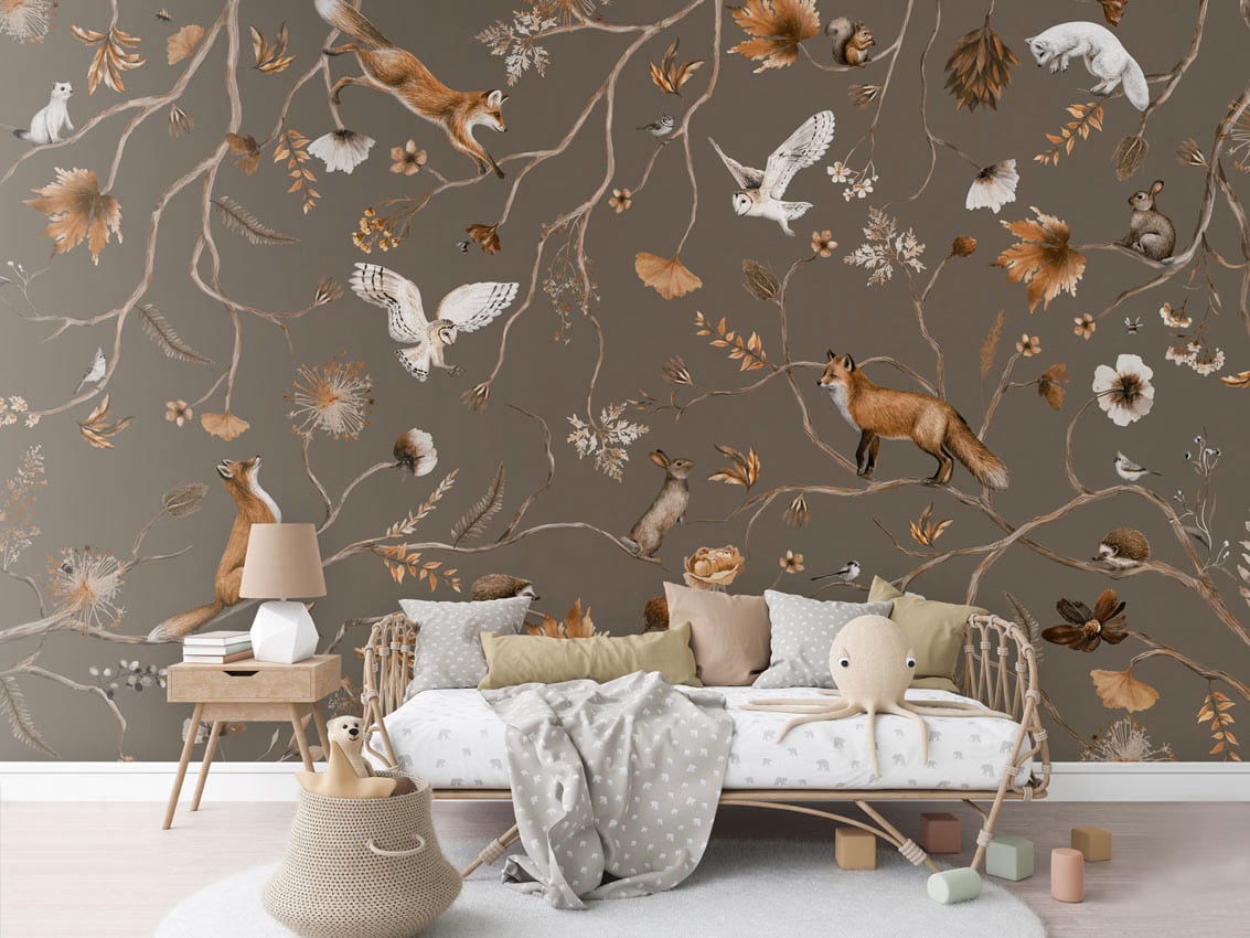 Playful Forest - Taupe styled in a room